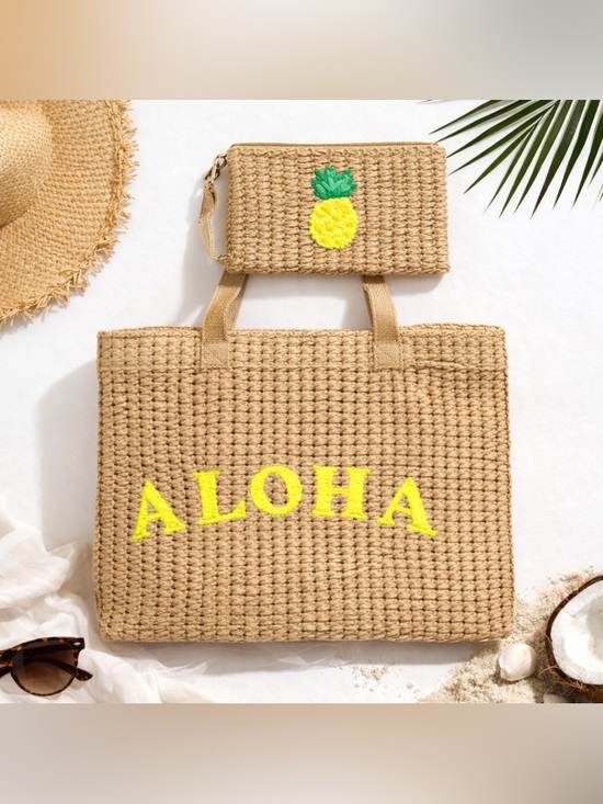 Sonoma Handbags - Sonoma ALOHA Straw Tote Bag w/ Pineapple Wristlet NWT Large Summer Beach Bag